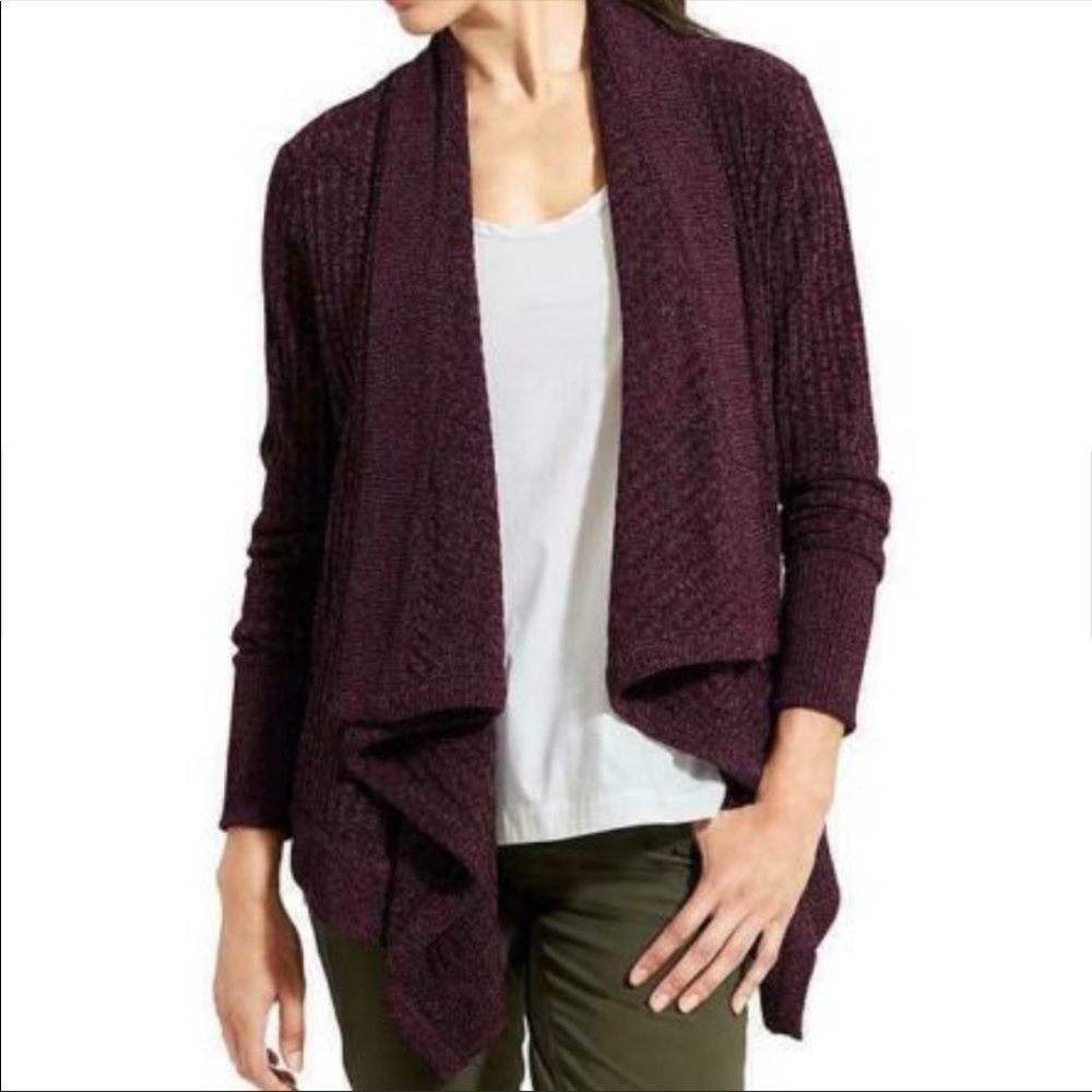 Athleta Tiburon waterfall open front knit maroon cardigan